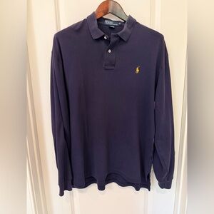 Polo by Ralph Lauren Navy Long Sleeve Knit Polo Shirt with Yellow Logo Size M